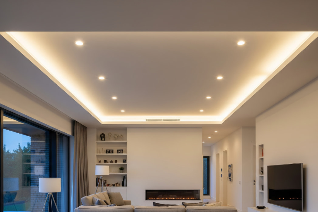 Modern recessed lighting in a living room