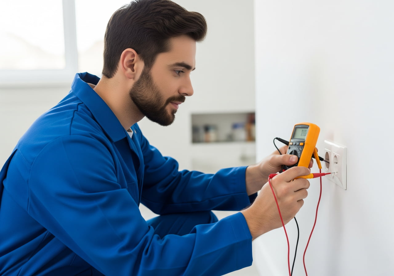 Electrician troubleshooting an issue